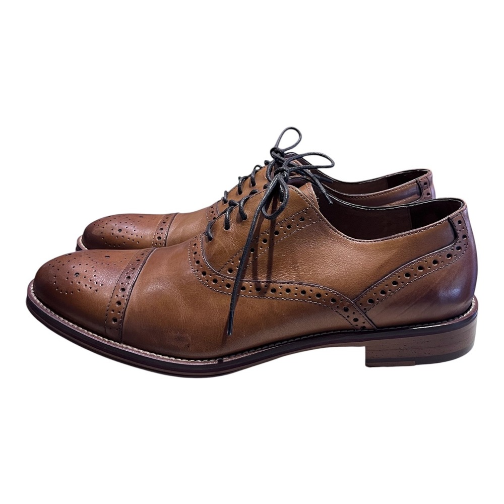 Johnston & Murphy Conard Cap Toe Oxford Shoes Mens 11M Tan Leather Brogue - Picture 2 of 9